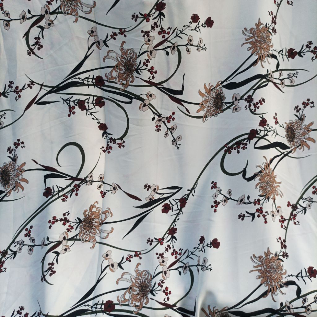 Kain Wolfis Motif Floral Abutai Dasar Putih Meteran Grade A Bahan Gamis Dress Rok Wolfpeach Premium 