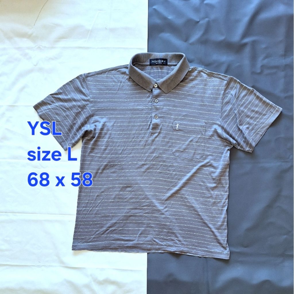 Baju Kaos Krah YVES SAINT LAURENT Polo Shirt Garis Salur YSL Original