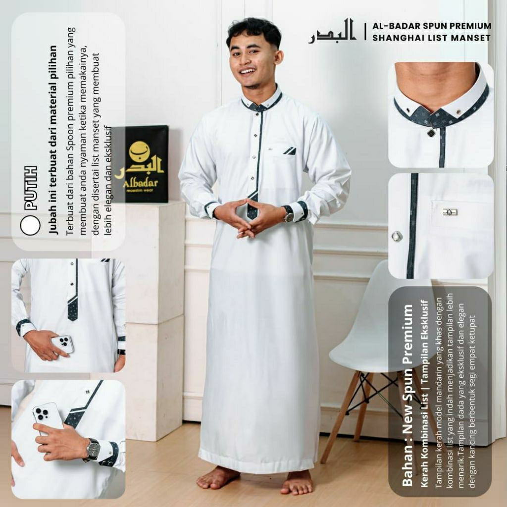 JUBAH AL BADAR KATUN KERAH SHANGHAI MANSET| JUBAH PRIA PREMIUM| GAMIS PRIA PREMIUM
