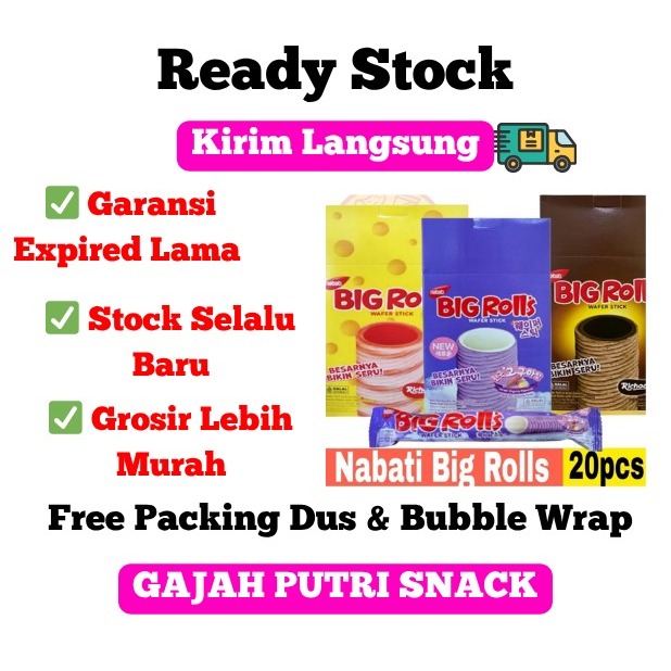 Nabati Big Rolls Cokelat/ Nabati Big Rolls Goguma/ Nabati Big Rolls Keju Box isi 20 @14gr