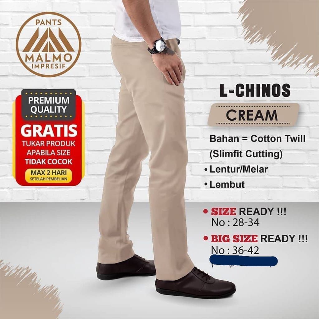 MALMO 100% Original Celana Panjang Pria Chinos Slimfit Stretch Premium Bahan Kain Katun Melar Tebal 