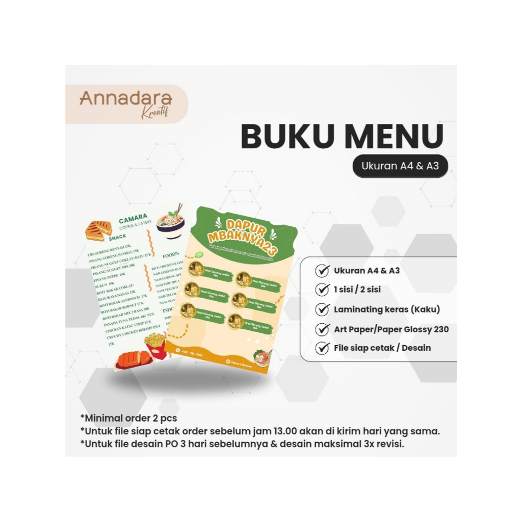 Jasa desain dan cetak daftar menu kekinian / menu makanan dan minuman kekinian / daftar menu custom 