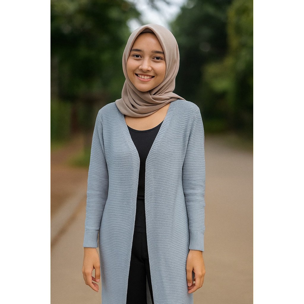 LONG OUTER CARDIGAN BIRU MUDA RAJUT