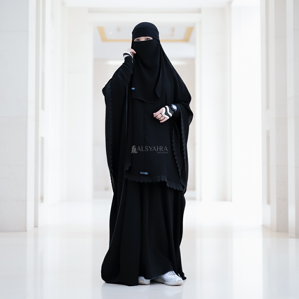 Alsyahra Exclusive - Set Khimar Syari Al Shams Niqab Poni Jetblack