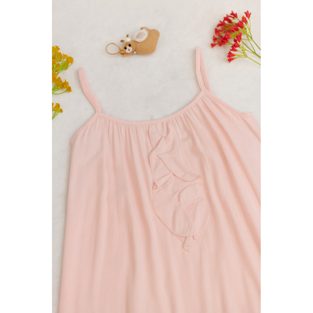 Dress Tidur Wanita Pink Ruffle | Night Dress Wanita Soft Pink Korean Style