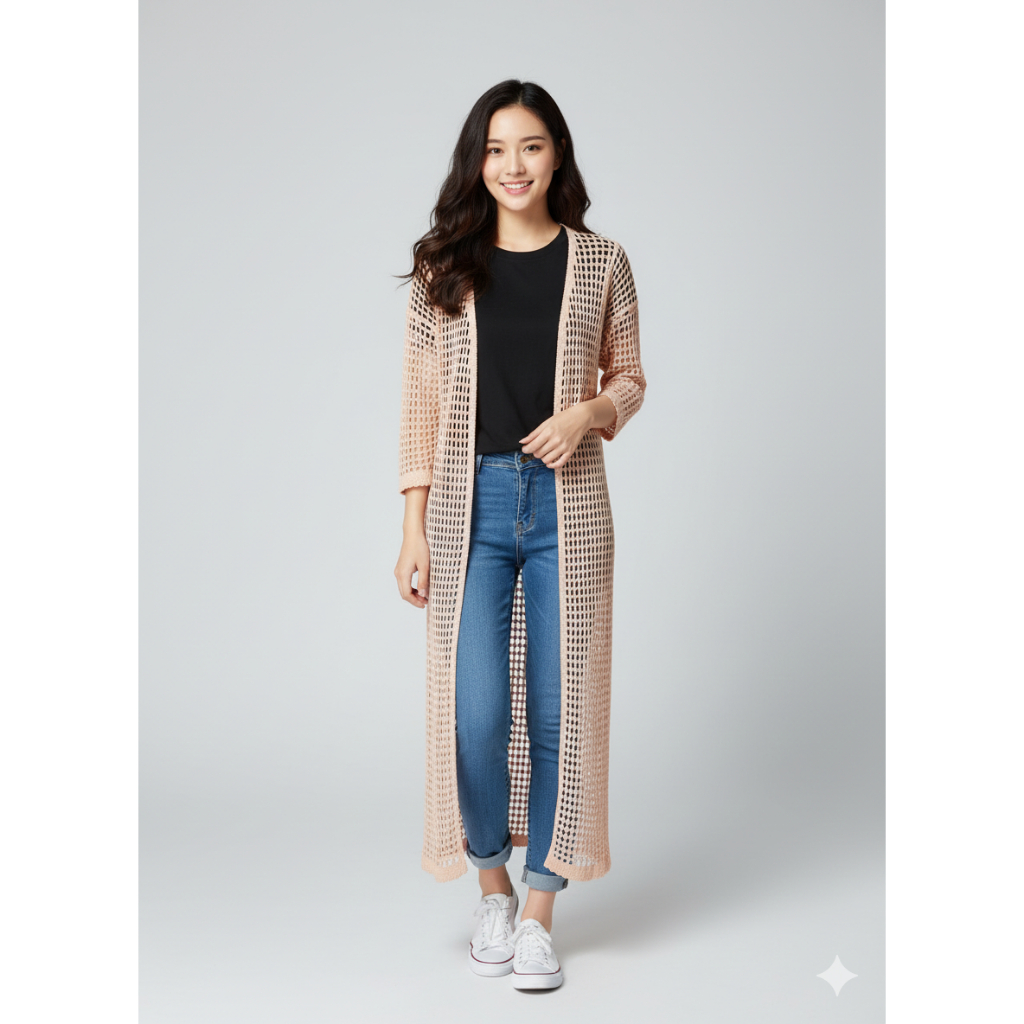 LONG OUTER STYLISH CARDIGAN PANJANG WANITA - CARDIGAN BURKAT WANITA KEKINIAN