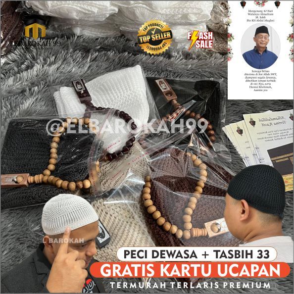 ELBAROKAH99 Peci Rajut Souvenir FREE tasbih kayu + kalam ngaji Hampers Oleh Oleh