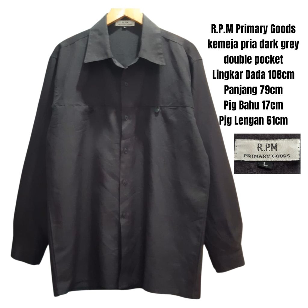 Kemeja pria dark grey double pocket