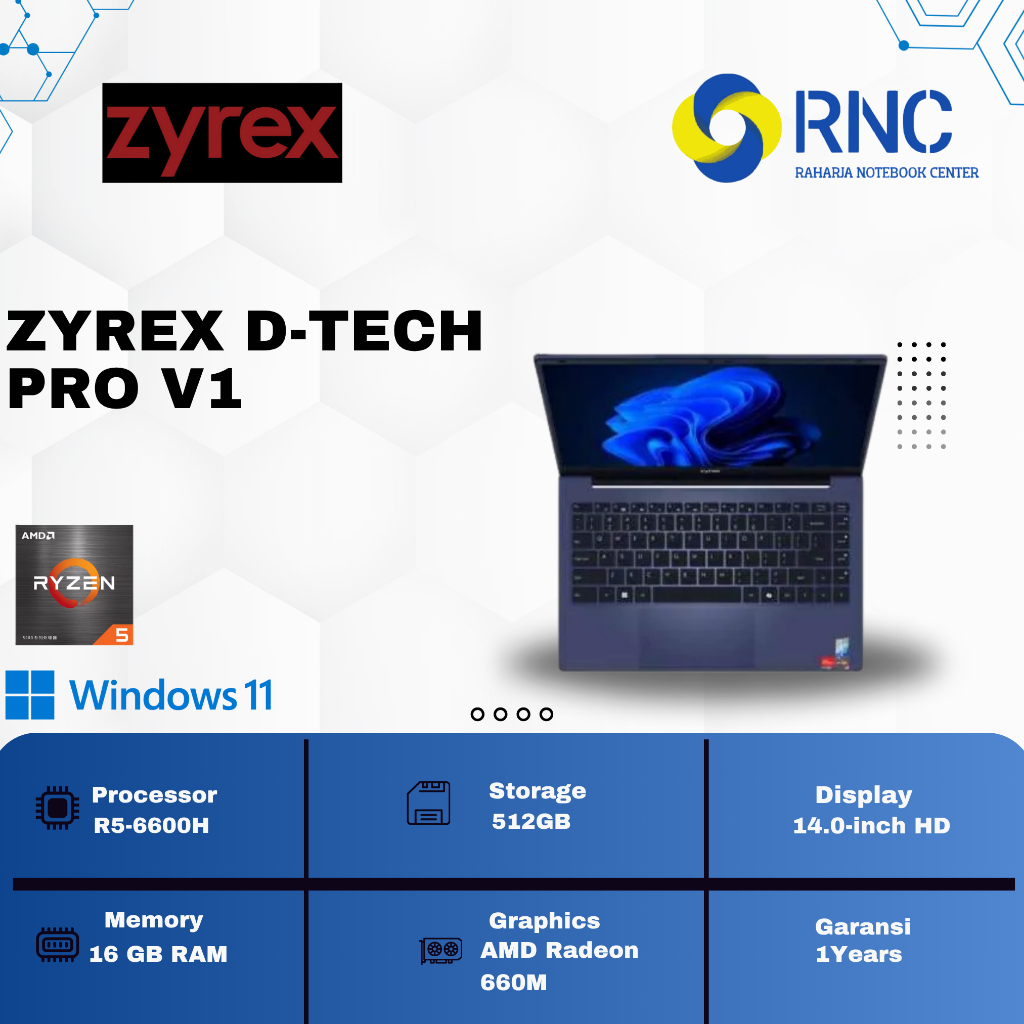 Laptop ZYREX D-TECH PRO V1 | AMD Ryzen 5 6600H | RAM 16GB | SSD 512GB | Windows 11