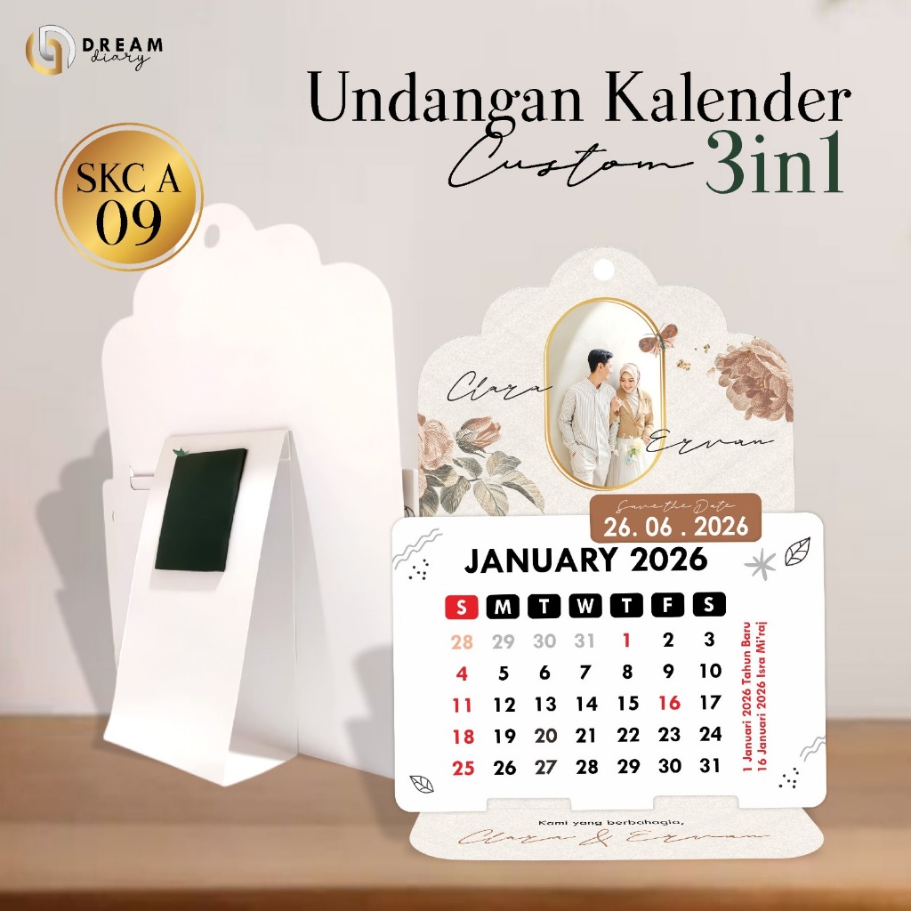 CETAK UNDANGAN PERNIKAHAN KALENDER MINI -  UNDANGAN NIKAH KALENDER DUDUK KEKINIAN