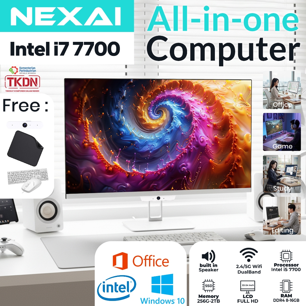 NEXAI PC All-in-One Intel Core i7-7700– Super Tipis, Full HD 24 inch K5-F, 16GB RAM, 2TB SSD Cocok u