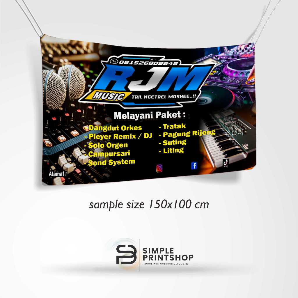 print spanduk banner custom desain musik entertainment 150x100 cm
