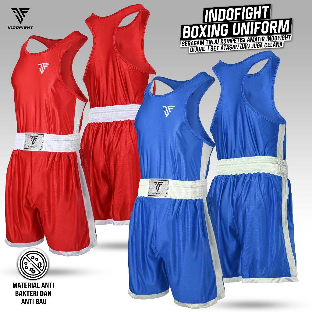 Baju Tinju Amatir Pria Dewasa dan Anak Indofight, Boxing Uniform 1 Set Seragam Tinju Seragam Boxing