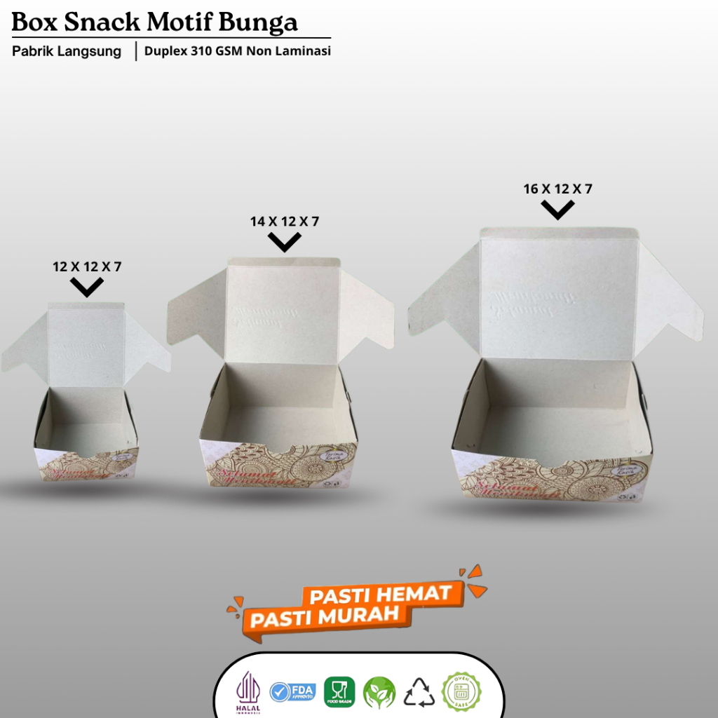 Box Kardus Snack Kue 12x12 12x14 12x16 Dus Kotak Roti Kue Snack Motif Putih