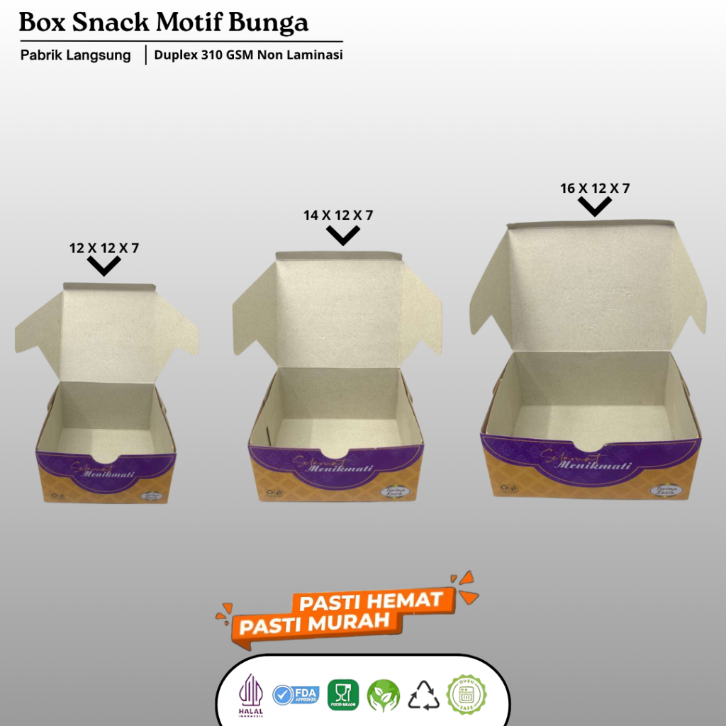 Box Kardus Snack Kue 12x12 12x14 12x16 Dus Kotak Roti Kue Snack Motif Ungu