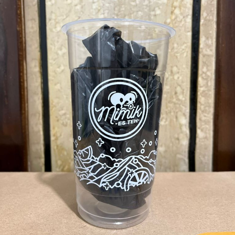 CUP MOTIF MIMIK ES TEH DAN MATCHA KINI PET 14 OZ DAN 22 OZ DATAR 9.5 GRAM