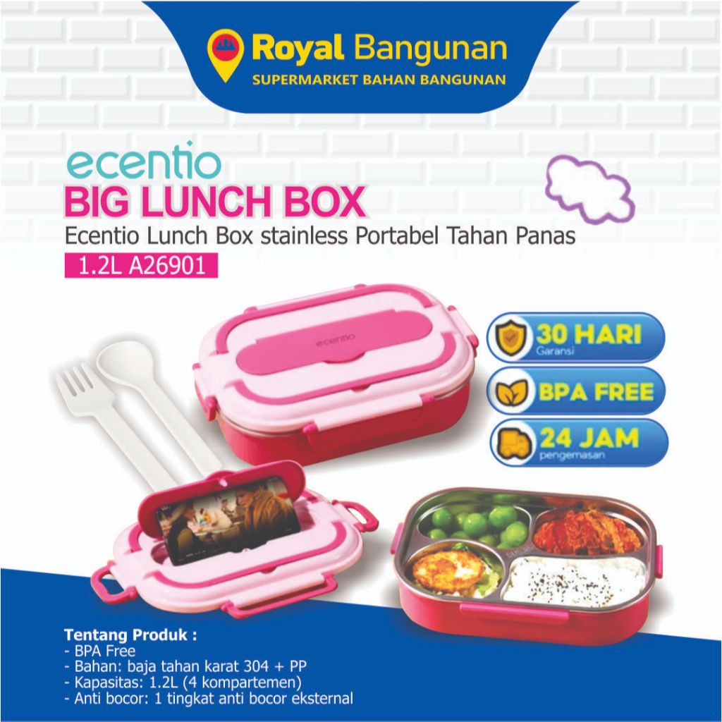 Ecentio Stainless Lunch Box 1200ml Anti Tumpah I Lunch Box ss 1.2L A26901