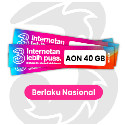 Isi ulang Kuota Tri AON 40 GB Nasional + Bonus kuota lokal