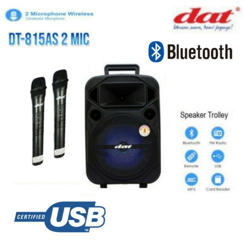 SPEAKER PORTABLE BLUETOOTH DAT DT 815 AS 2 SPEAKER DAT DAT DT-1815AS MIC WIRELESS ORIGINAL TKDN