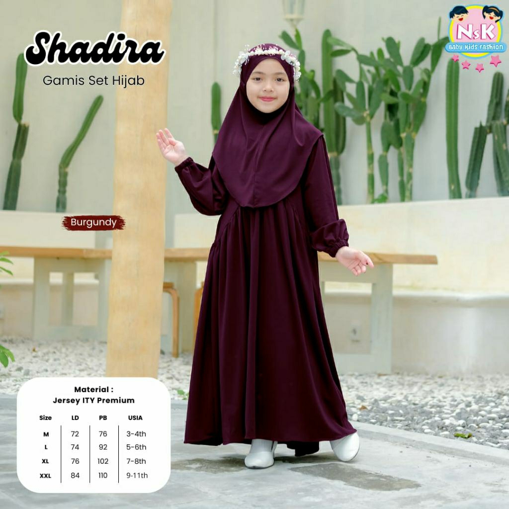 Shadira set hijab gamis jersey polos anak remaja usia 3-11 tahun