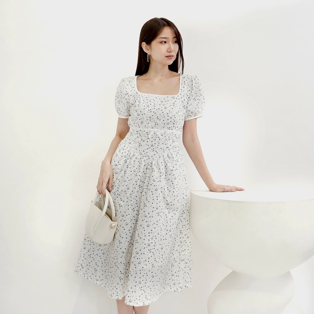 JOUETA | Marri Flower Dress | Flora Midi Dress  Bunga Biru Hijau Big Size S-XXL | Dress Korea | Chri