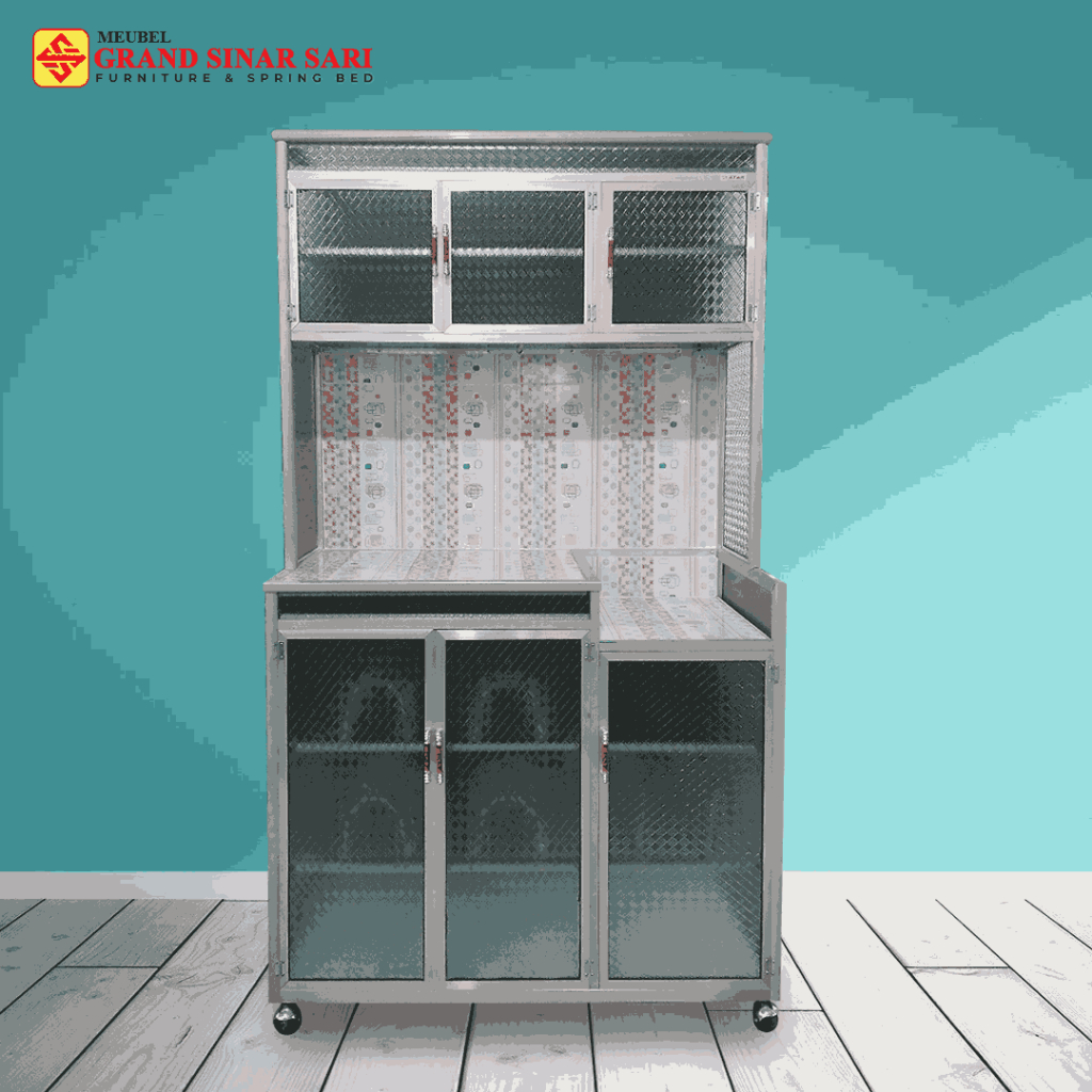 Rak Piring alumunium 3 pintu dengan roda