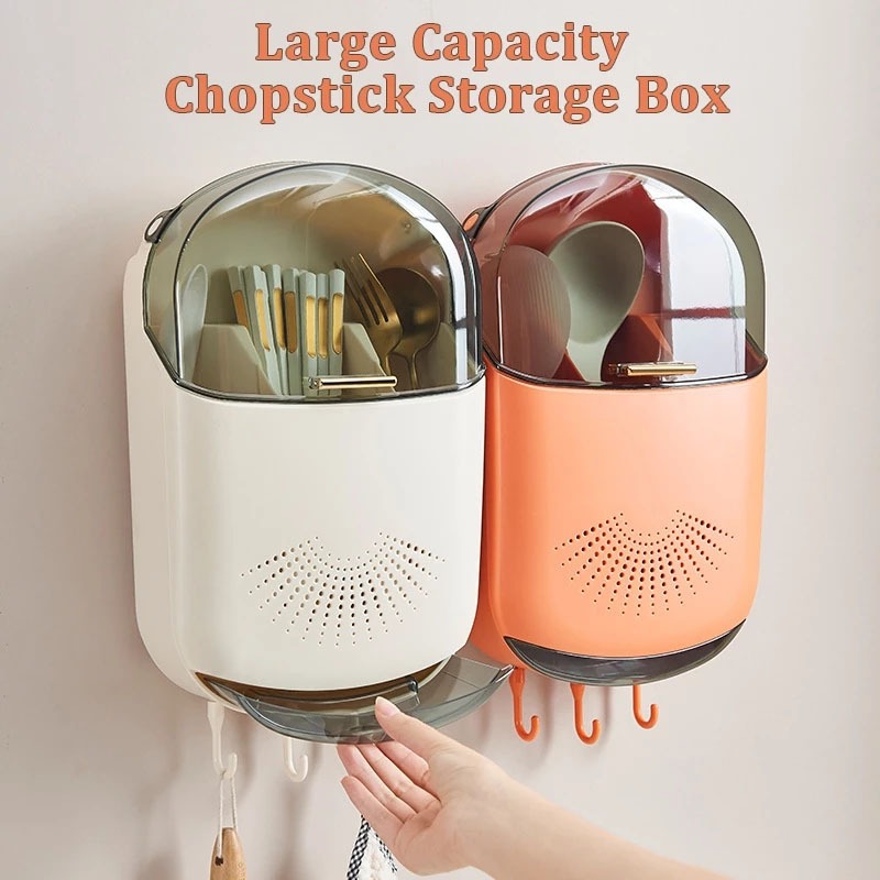 Tempat Sendok Garpu Sumpit Dengan Tutup Rak Wadah Dapur Tertutup Rak Sendok Kandang Peralatan Makan