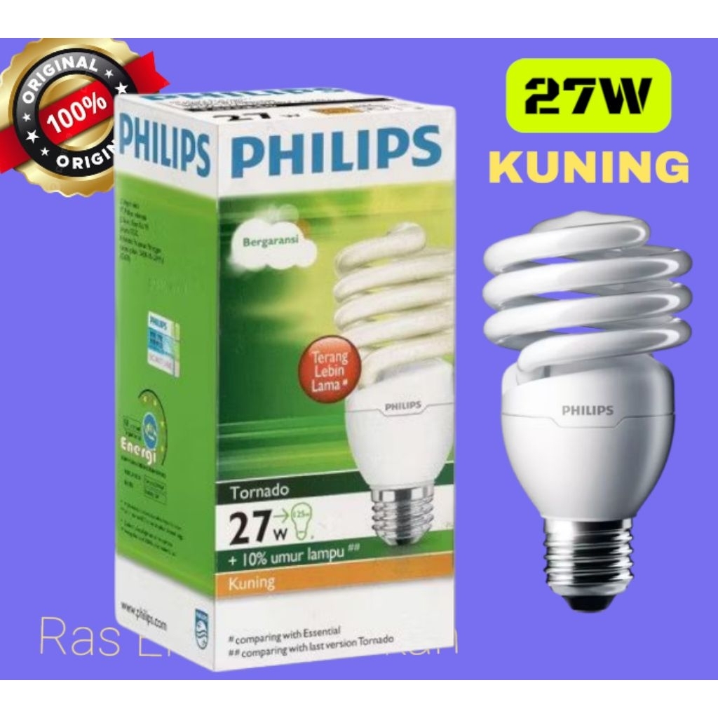 Lampu Philips 27 Watt 24 Watt 18 Watt 14 Watt Tornado Genie Kuning 3000K diskon cucigudang lampu 18w
