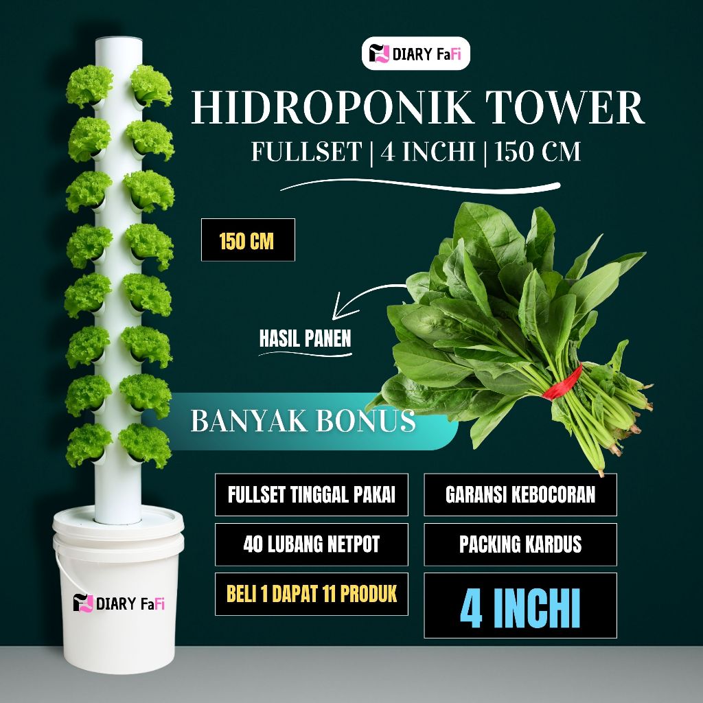 HIDROPONIK TOWER | 150 CM | 4 INCH | HIDROPONIK SET LENGKAP | HIDROPONIK SET PEMULA