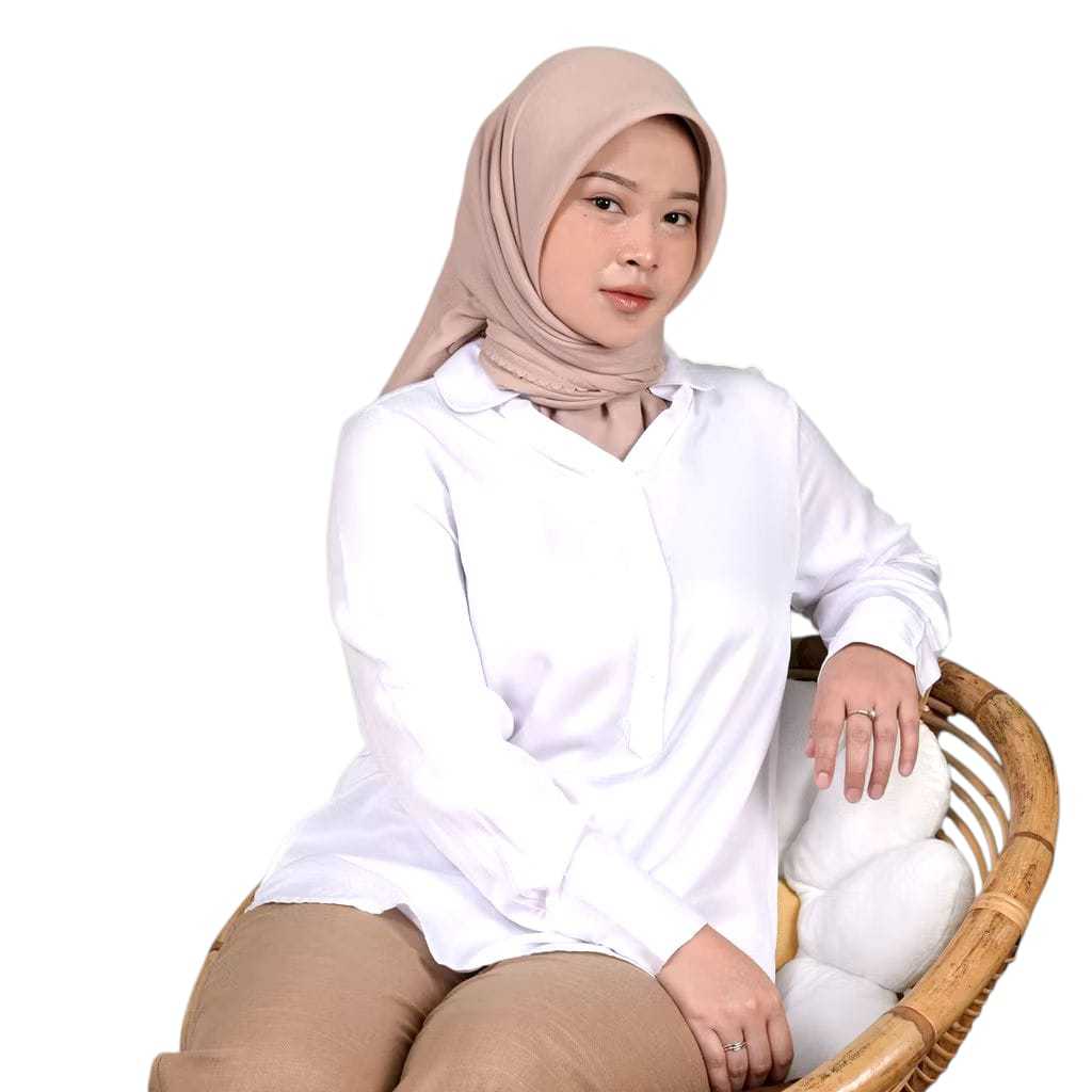 Kemeja Putih Polos Angelica Novel Mice Wanita Dewasa - RITA