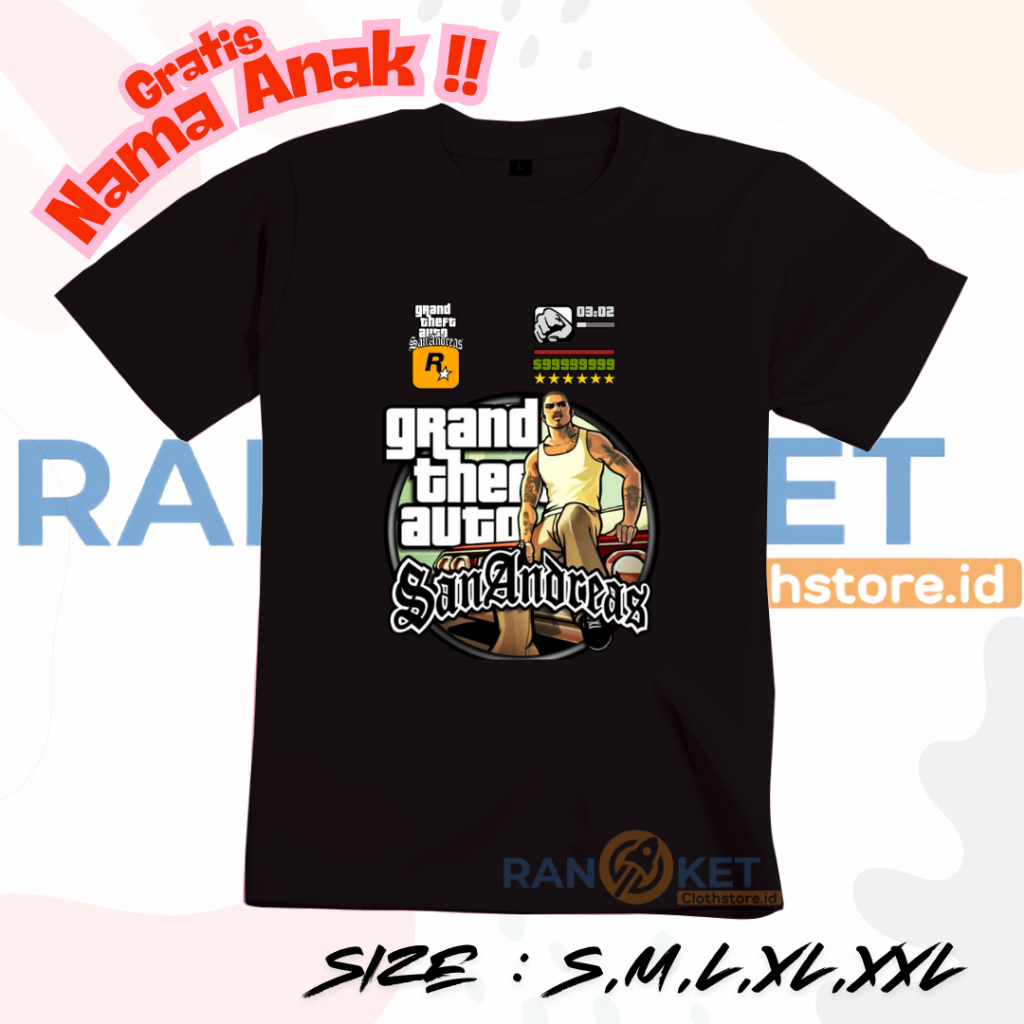 Kaos Anak GTA SanAndreas | Baju Anak GTA SanAndreas Murah Terbaru COD [ FREE NAMA ]
