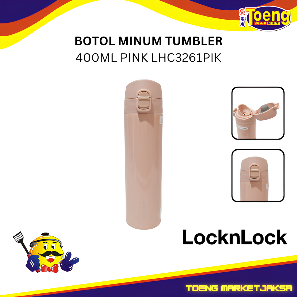 Botol Tumbler Dengan Tutup 400 ml - MOUSSE ONE TOUCH TUMBLER 400ML PINK LHC3261PIK LOCK N LOCK