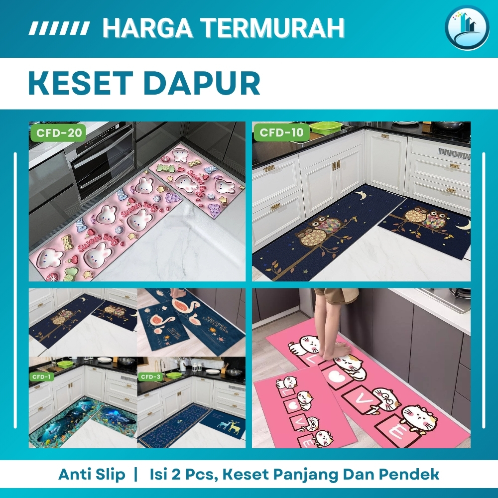 Keset Kaki Dapur Motif 3D Anti Slip 2 in 1 Keset Dapur Minimalis Mudah Menyerap Air