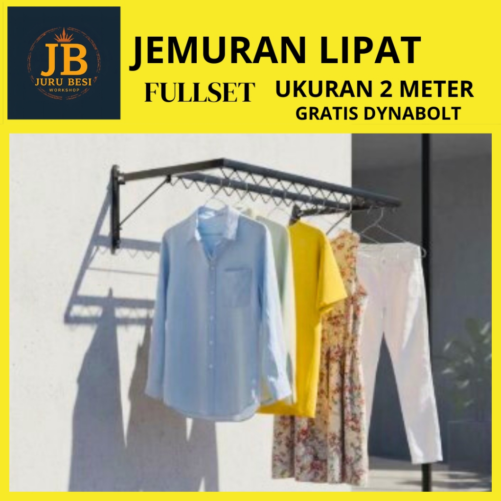 Jemuran baju 2 meter jumbo panjang model lipat dinding portabel indoor outdoor besi super kuat