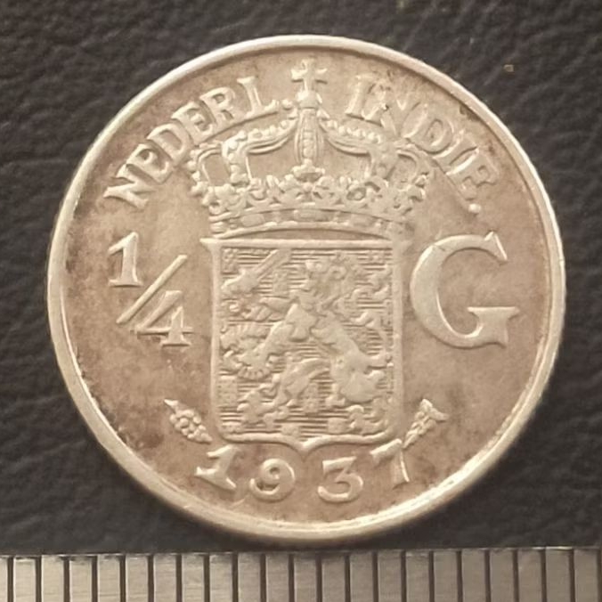 #15.SC. KOIN KUNO || KOIN PERAK || SILVER COIN WILHELMINA 1/4 G TAHUN 1937