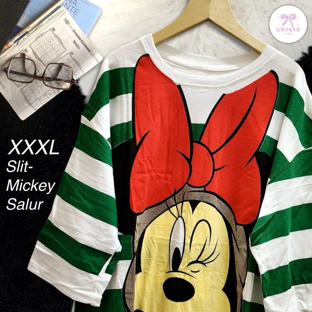 LORAMOUR - Kaos Oversize Jumbo Model Slit Kekinian Atasan Baju Lengan 7/8 Ukuran 3XL Bahan Katun Lem