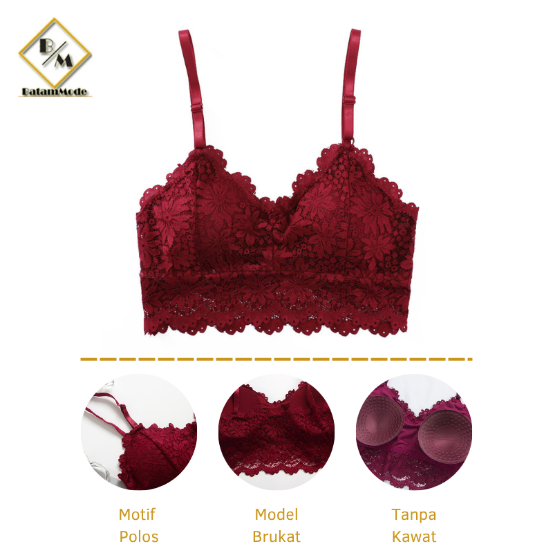 BATAMMODE Bra Wanita Renda Kemben Bralette Tanpa Kawat Remaja Crop Top Korea Underwear