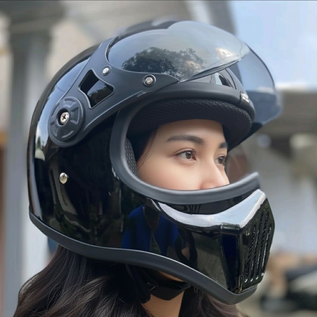 Helm Cakil Fullface Retro Merk JS + Visor SNI Motorcycle, Cakil Pilot