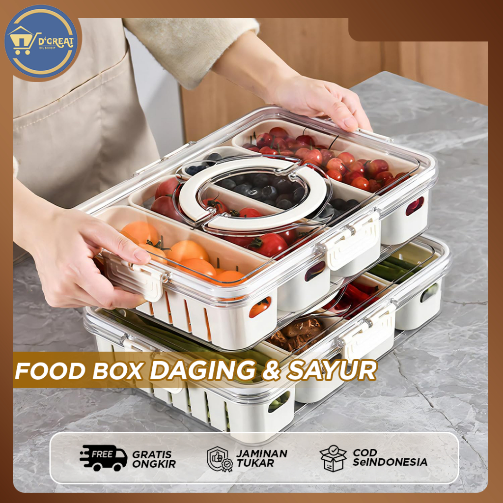 Kotak penyimpanan untuk sayuran daging dan buah Foodbox dengan penutup Kontainer Box Kulkas