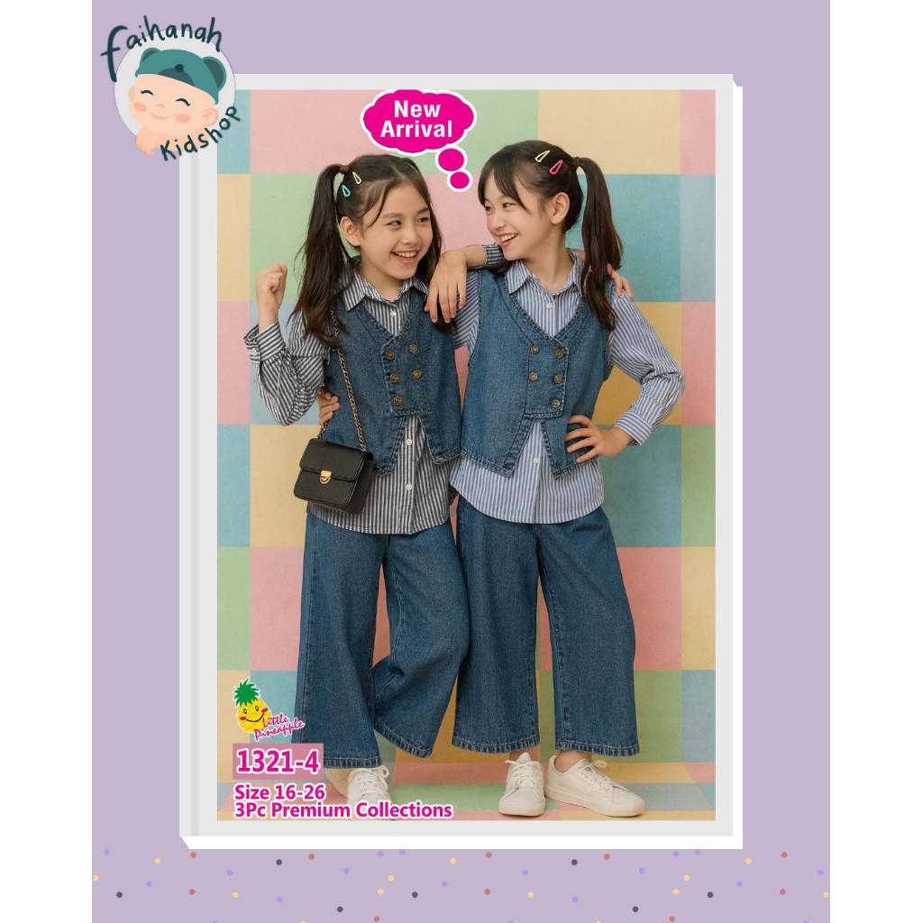 Set Kulot Vest Jeans Little Pineapple 1321.4 / Setelan Kulot Jeans Little Pineapple 8-14T / Setelan 