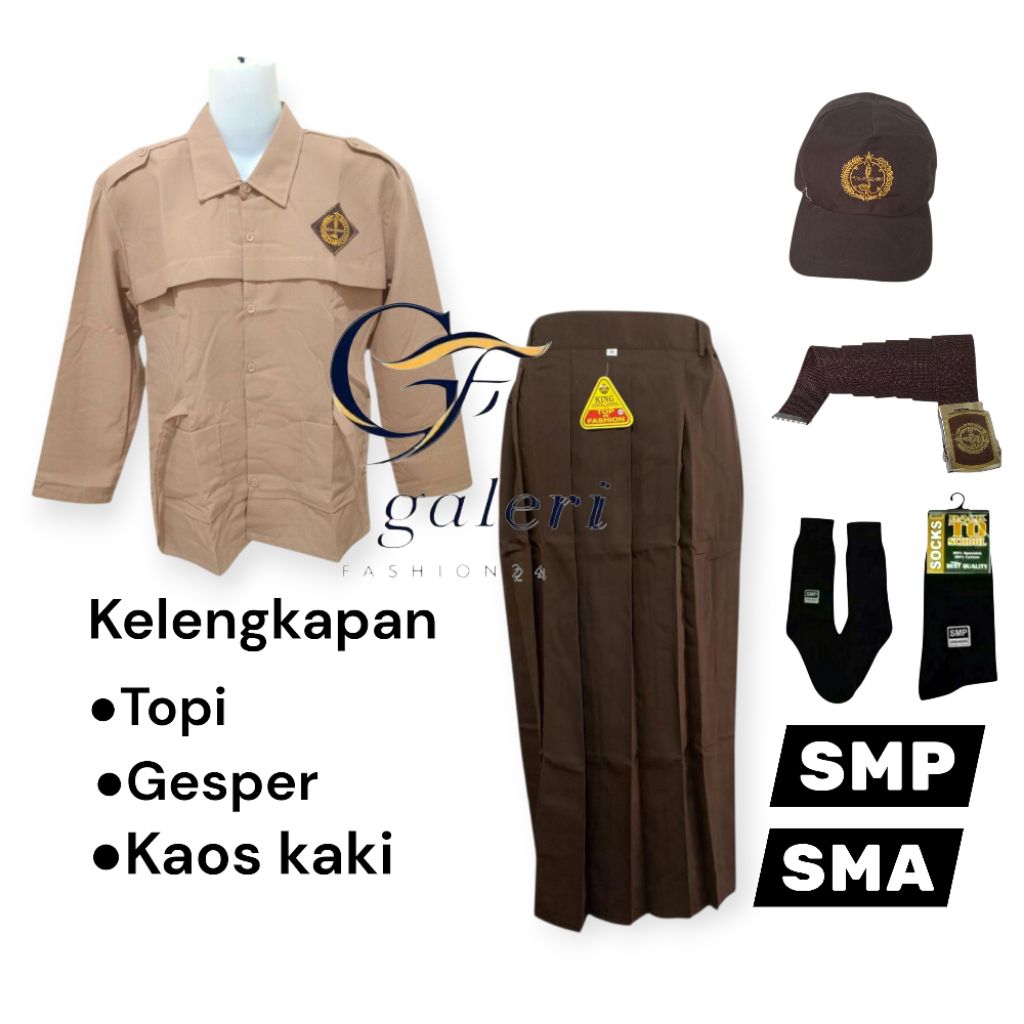 Setelan Seragam Pramuka Perempuan SMP SMA Baju Panjang Rok Panjang