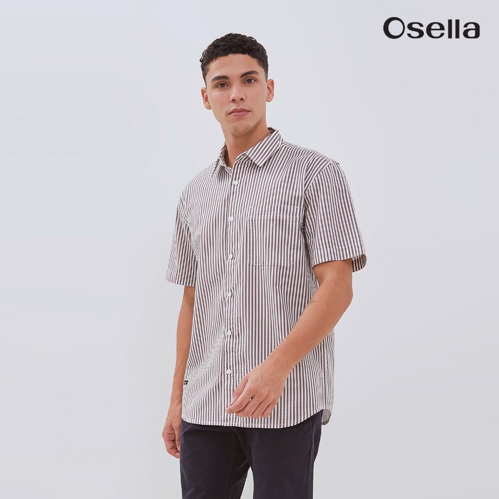 Osella Ethan Short Sleeve Vertical Stripe Shirt 2030500282 | Kemeja Lengan Pendek Pria