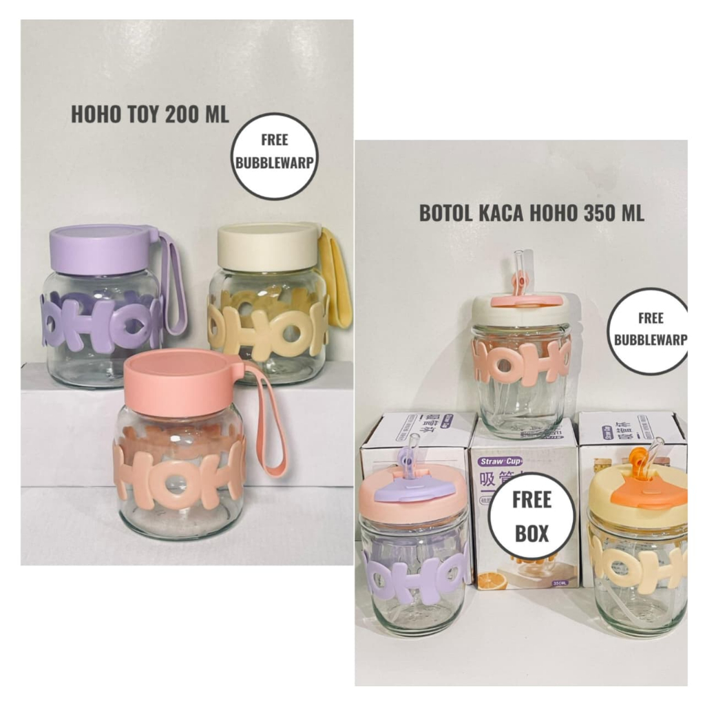 HOHO BOTOL MUG KACA HOHO 200 ML & 350 ML Dengan Gratis BOX & BUBBLEWRAP Cocok untuk Penggunaan Sehar