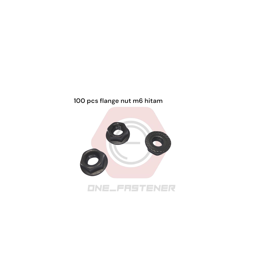100 Pcs Mur Flange Nut M6 Hitam topi 6mm 6mili pitch 1.0 Kunci 10