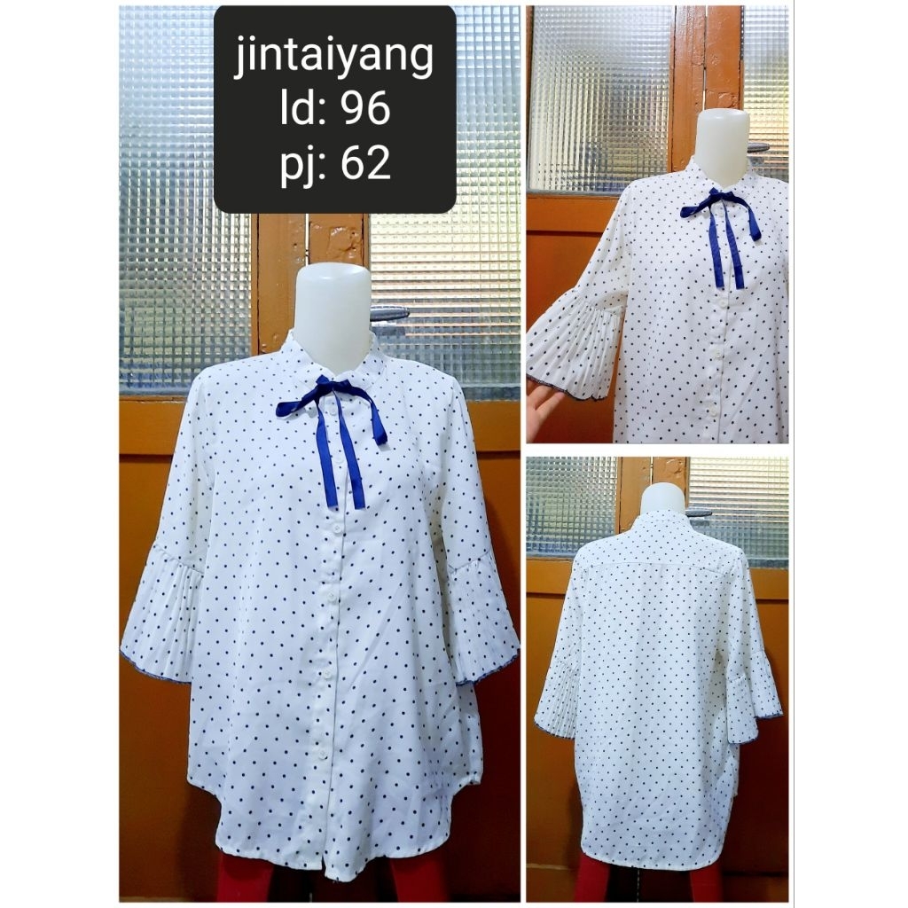 blouse putih, blouse polkadot, blouse