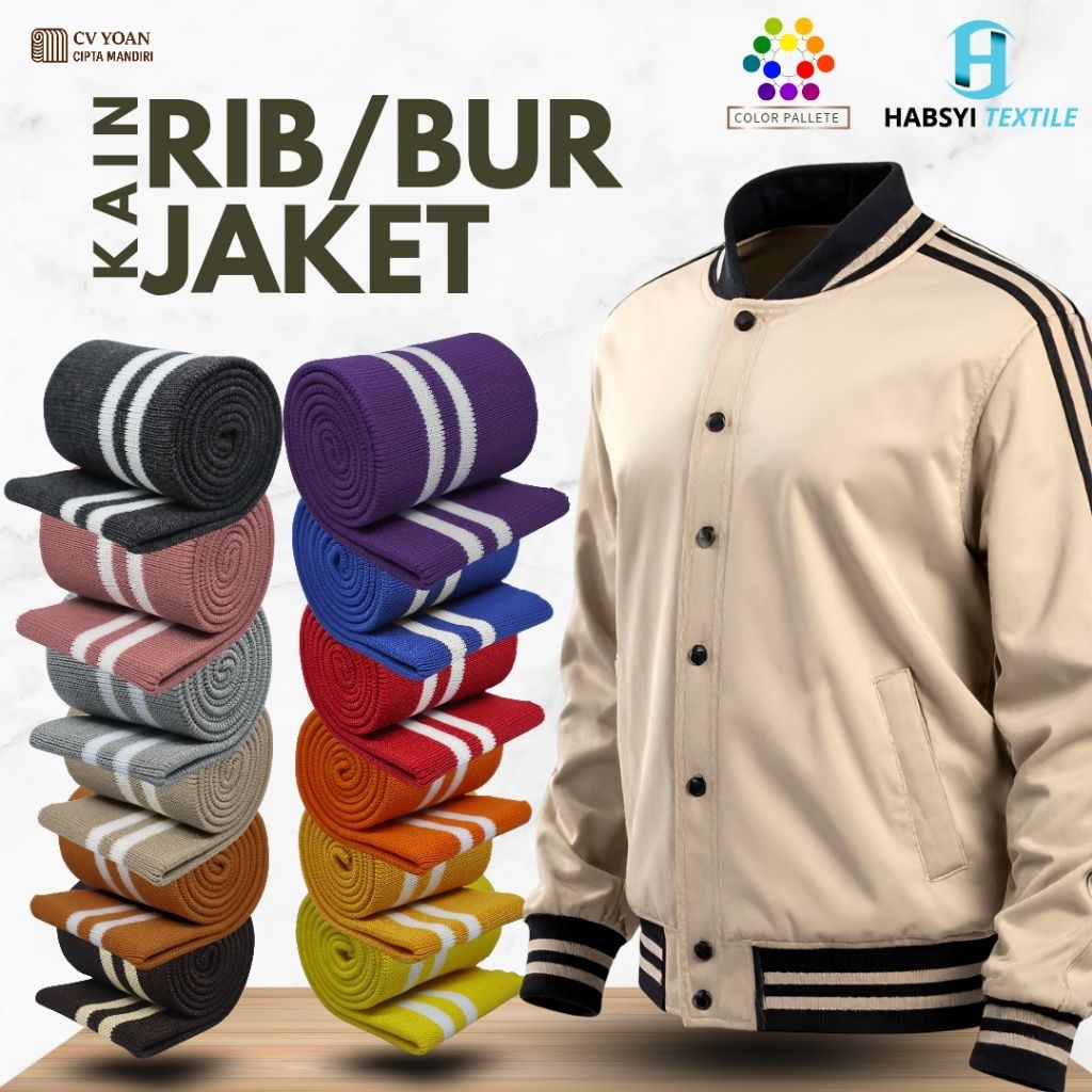 Bahan Kain Rib/Bur Polyester 1x1 Jaket Varsity, Bomber, Riding, Ourdoor Fashion Casual