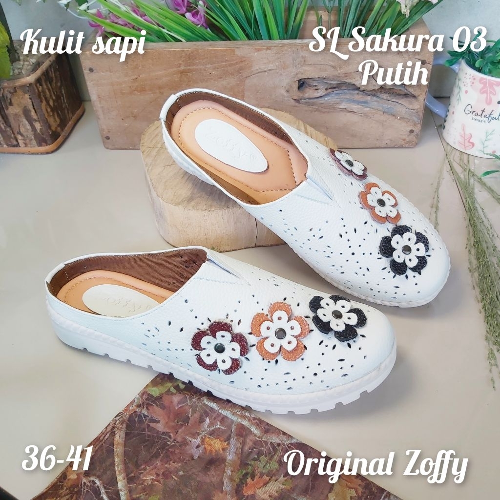 SL.THF SAKURA B.3 Original Zoffy Sandal slop tutong bustong wanita bahan kulit sapi asli