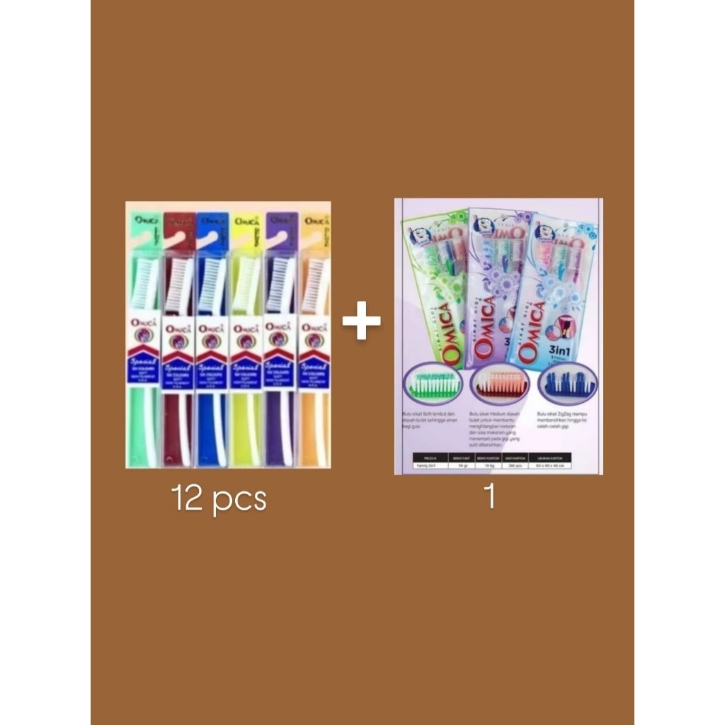 Sikat Gigi Omica 600 paket family, 12 pcs sikat gigi 600 & 1 family 3 in 1