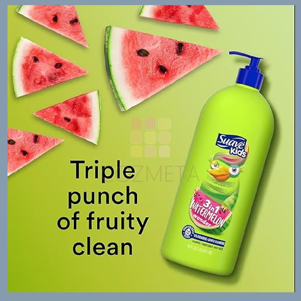 Suave Kids JUMBO SIZE 3in1 Shampoo Conditioner Body Wash Apple Watermelon 1180ml/1.18L/40oz Shampo K