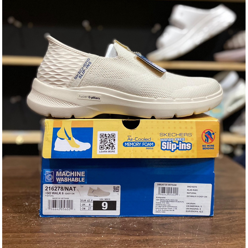 Skechers GO WALK 6 216278 NAT Pria size 41(26cm)(2)-42(26,5cm)(2)-42.5(27cm)(2)-43(27.5cm)(1)-44(28.